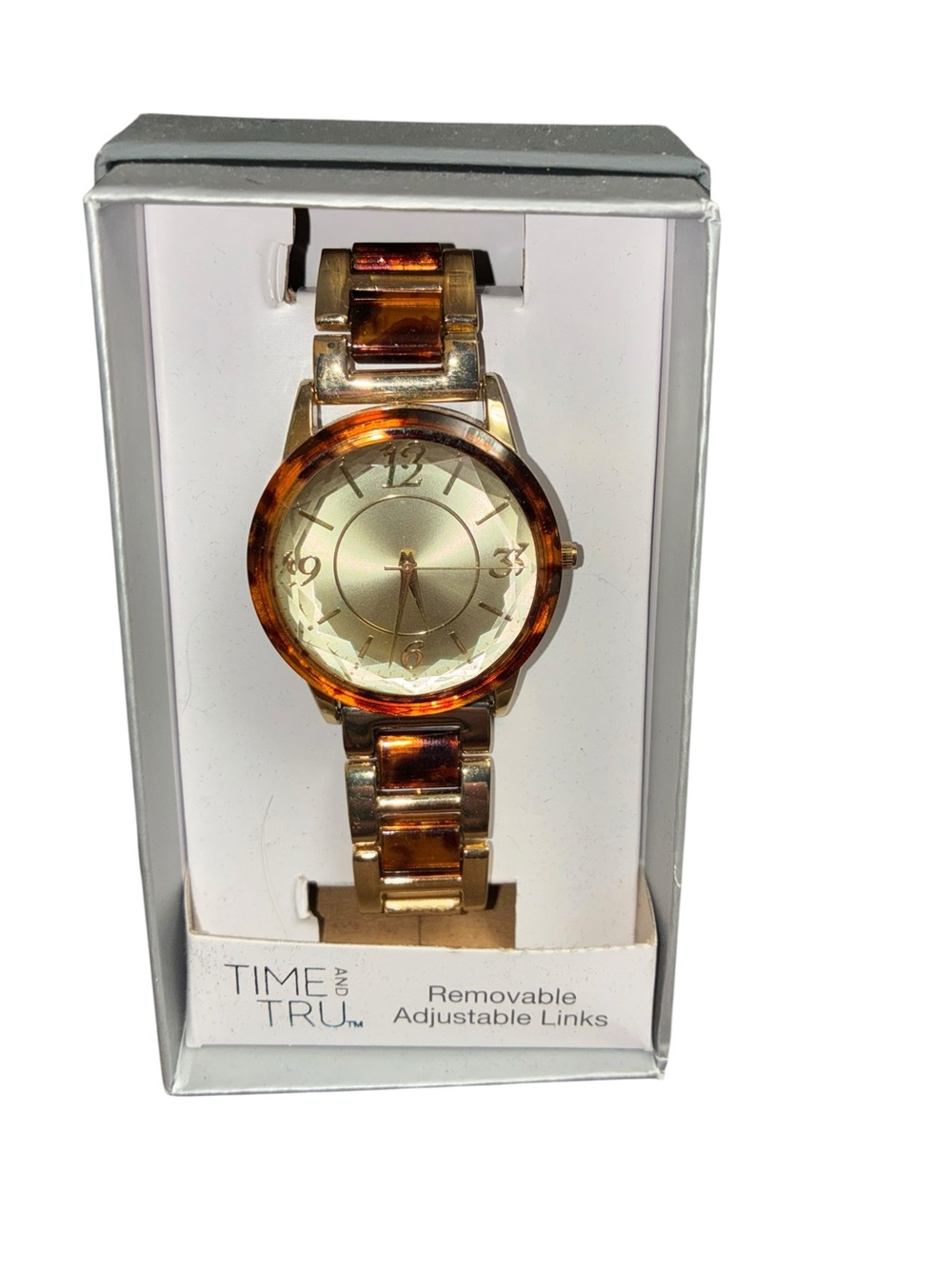 Time and Tru Gold Tone Watch with Tortoiseshell Accents